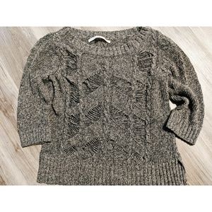3/4 sleeve ripped front sweater